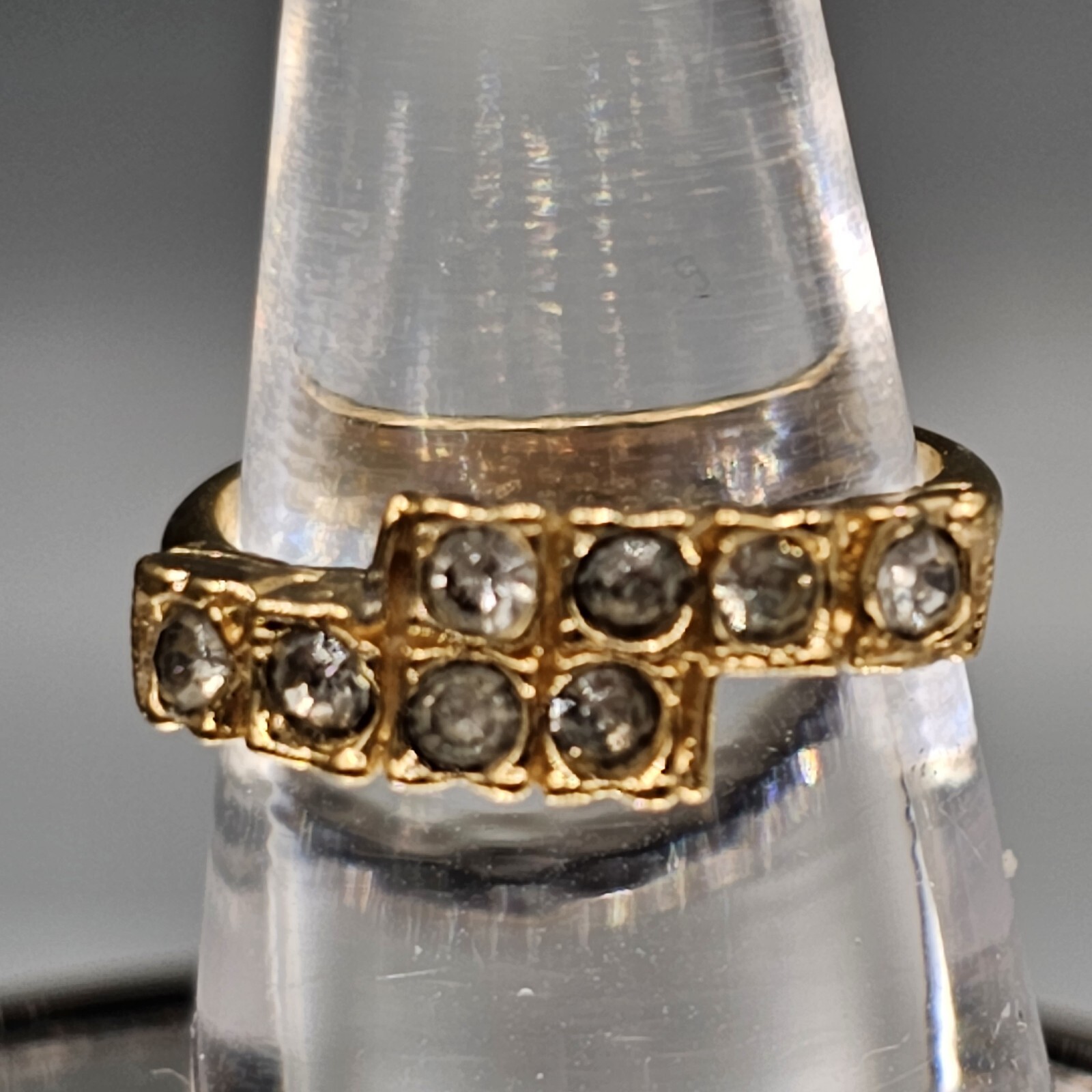 Rhinestone Bypass Ring Gold Tone Stackable Geomet… - image 2