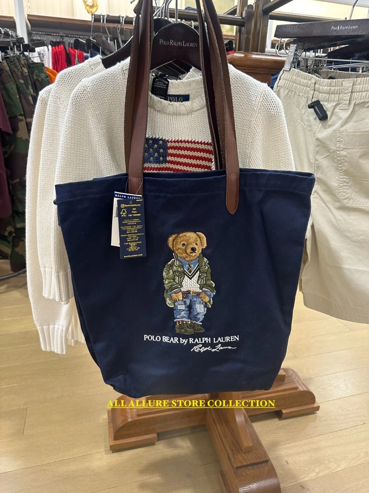 NWT Polo Ralph Lauren Navy Cotton Twill Embroidered FIELD JACKET BEAR Tote Bag - Image 2 of 4