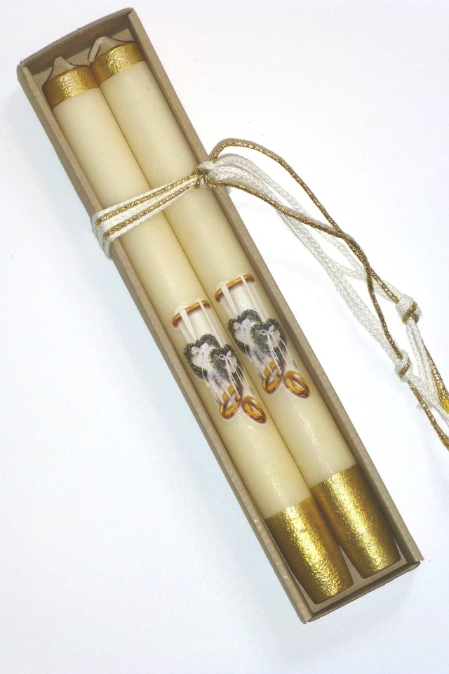 Mano Dorado y Crema 10" L. Par de Conos con Anillos de Boda y Motivo Corazones, Alemania Foto 3 de 4