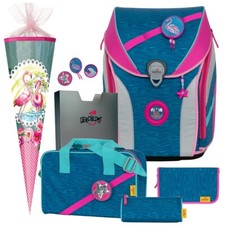 Karibik -Flamingo- DerDieDas ErgoFlex MAX BUTTONS Ranzen-Set 6tlg. - TÜTE GRATIS