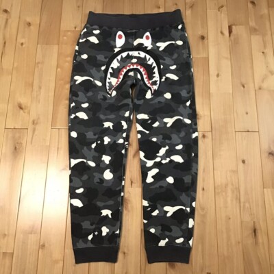Glow in the dark BAPE City camo shark sweat pants Black A Bathing