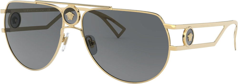 NWT Versace VE 2225 100287 Gold Metal Aviator Sunglasses Grey Lens