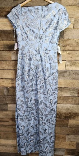 NWT JS Collections Julia Cap Sleeve Column Gown, light blue, Silver, Size 2 - Picture 4 of 11