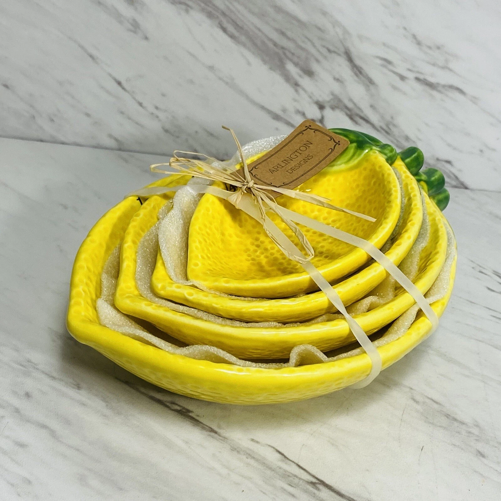 Arlington Designs Measuring Cups Set Lemon Shaped Yellow Ceramic Citrus NWT