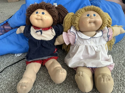 Vintage 1985 Cabbage Patch Kids Girl Dolls Blonde Brown Hair w/ handmade clothes