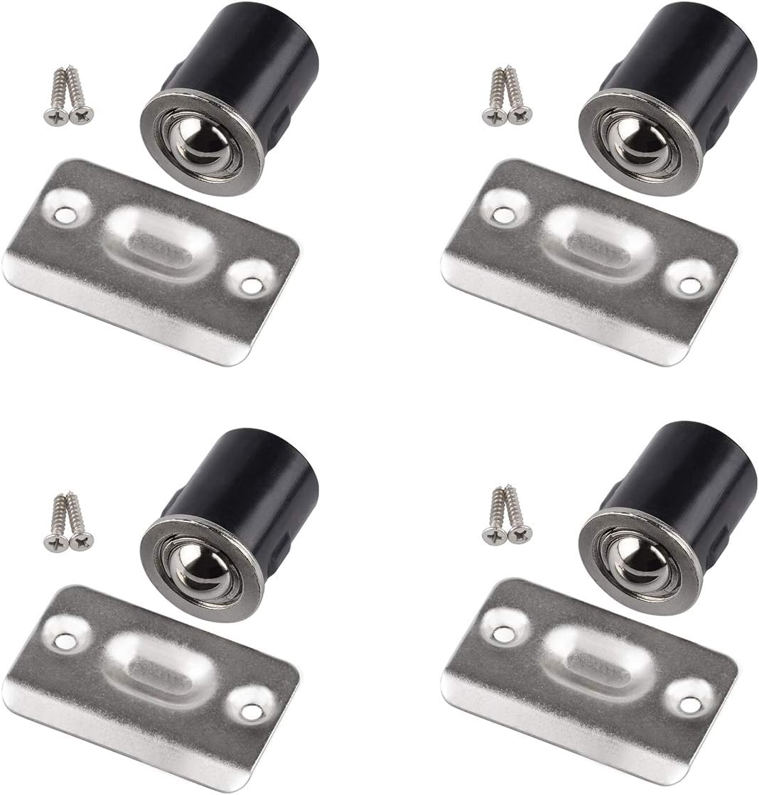 HOMOTEK 4-Pack Satin Nickel Ball Catches for Closet Doors with Strike Plate