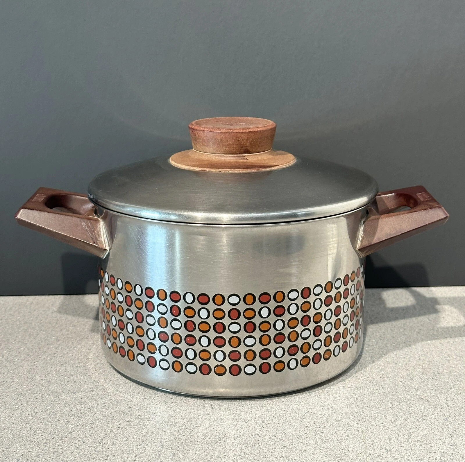 Vintage Rare Mid Century Modern WMF Cromargan Germany Dots Saucepan With Lid
