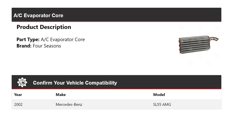 Núcleo evaporador aire acondicionado Mercedes-Benz SL55 2002 AMG 4 estaciones Foto 2 de 4