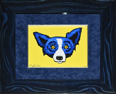 George Rodrigue Blue Dog Ahead Of The Game Yellow Silkscreen Print