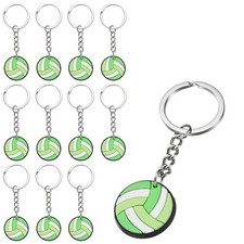 12 Pcs Volleyball Keychain Bulk, Volleyball Keychains Ring Green White