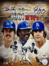 Ron Cey,Pedro Guerrero, Steve Yeager Signed 8x10 1981 WS MVPS Dodgers Photo PSA