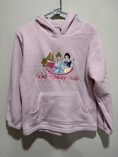Vintage WDW Princess Fleece Hoodie Kids Pink Pullover Sweatshirt Size Large
