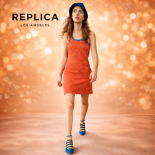 REPLICA LOS ANGELES Knit Sheath Dress Stars Red Mini S or L Fitted BODYCON Women