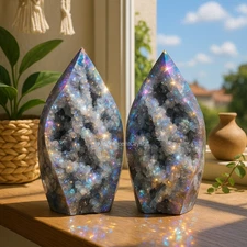 1PC Angel Aura Sphalerite Flame Tower Rare Geode Crystal Healing  Home Decor