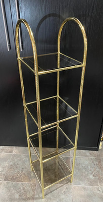 Mid-Century Modern 4-Tier Gold Glass Shelf Plant Stand 56'' Tall, Has Rust