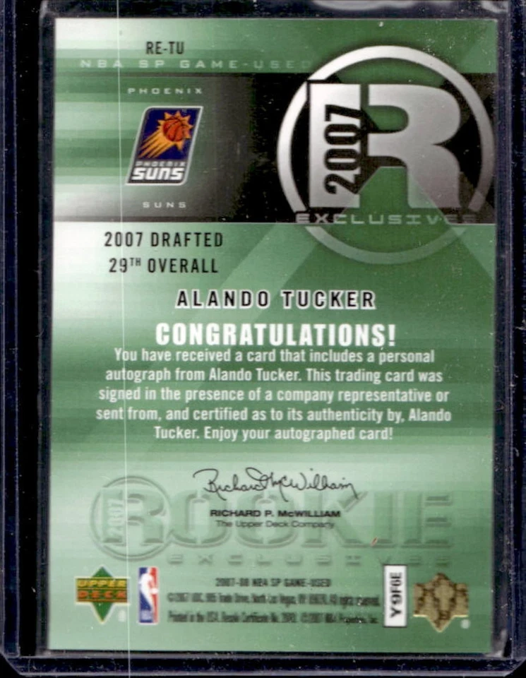 2007-08 SP Game Used Alando Tucker Rookie Exclusives Auto Rookie RC #96/100 Suns - Image 2 of 2