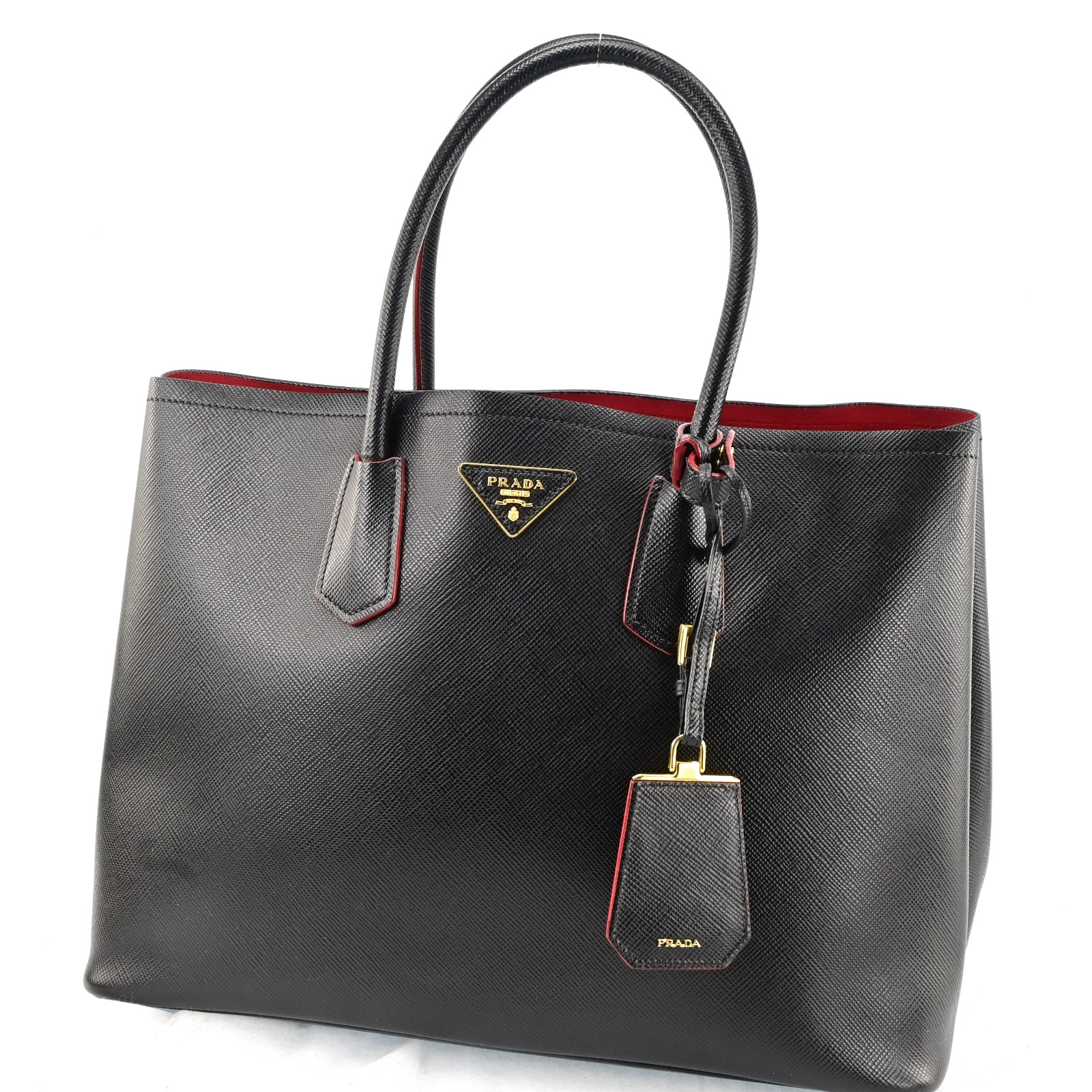 Auth PRADA Logo Handbag Bag Leather Black N2730YS802