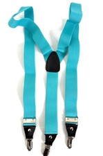 Mens Adjustable Suspenders V Italy Teal Blue