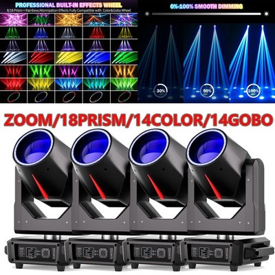 4Pcs 325W Moving Head Light 18 Prism Gobo Beam Stage Spot Lighting DJ Disco DMX