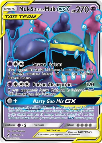 Muk & Alolan Muk GX (Full Art, #196/214) - Holofo SM - Unbroken Bonds NM Pokemon