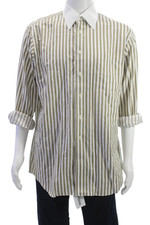 Paul Fredrick Mens Striped Cotton Point Dress Shirt Beige Long Sleeve Size 16