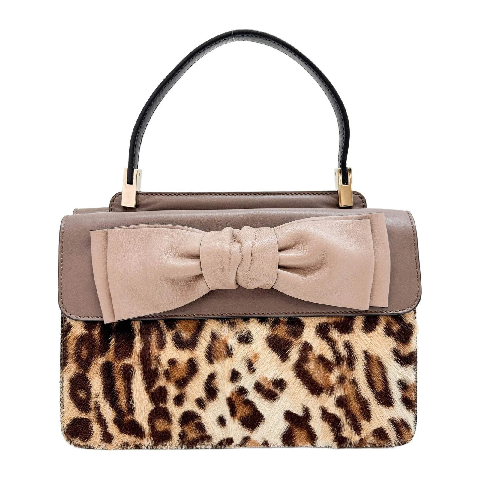 Valentino — VALENTINO GARAVANI Aphrodite Brown Leather and Leopard Print Pony Hair Hand Bag