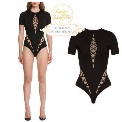 SHEER OPAQUE LACING STRING BODY by Wolford fairly light black S Schnür Design