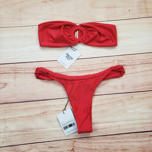 Princess Polly Bikini Set Womens US 8 Red Janea Bandeau High Cut Ruched Ring