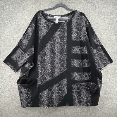 Joseph Ribkoff Cocoon Tunic Top Women Sz 24 Plus Black Geometric Pocket Casual