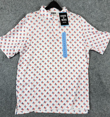 State Of Mine Texas Flag Performance Golf Polo Shirt Mens Large White AOP NWT