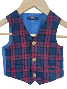 Nautica Tartan Plaid Chambray Dress Vest 12M Holiday