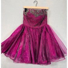 Sherri Hill Magenta Beaded Strapless Organza Mini Dress Size 10 Sweetheart Prom