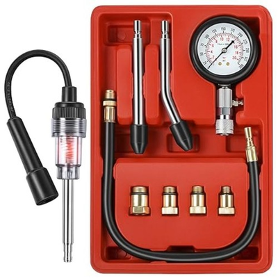 #ad 9 Pieces Automotive Compression Tester Kit and Spark Plug Tester Red $40.99