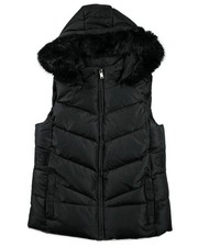 Guess Womens Puffer Vest S Hooded Quilted Insulated Faux Fur Trim Black 99 NEW