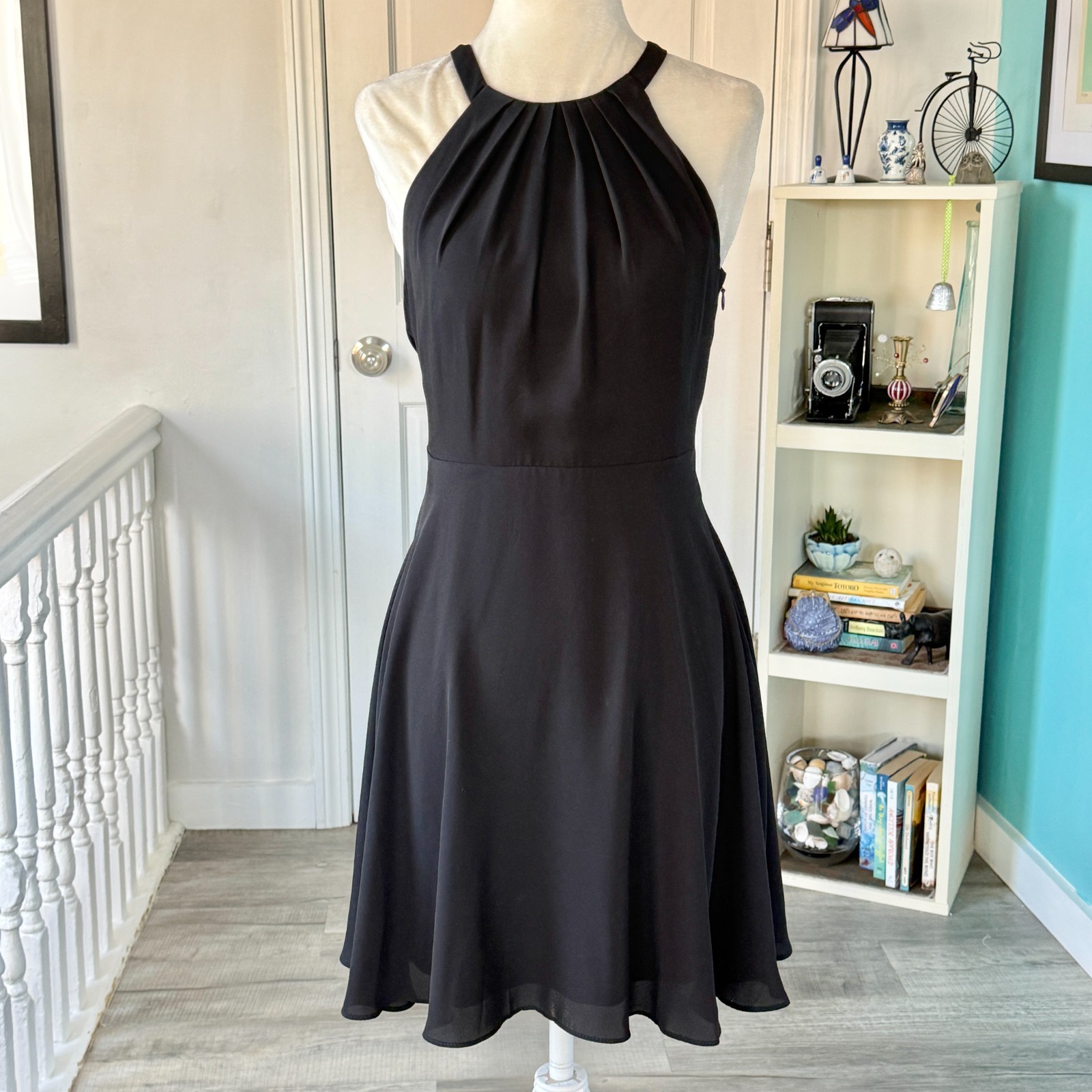 Express Black Fit & Flare Sleeveless Mini Dress with Pleated Details (size 4)