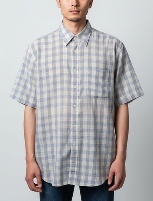 Arnold Palmer Mens Plaid Short-Sleeve Button-Up Shirt Size M Light Blue & White