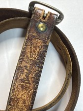 Vintage Brown Genuine Leather Belt 36 Wide 1.5 Length Silver Buckle Man s