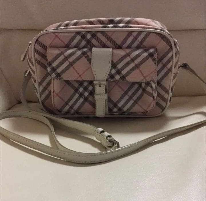 Burberry Blue Label Shoulder Bag Pink Canvas Leather Piping Horse Logo Bag New thumbnail 5