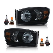 Smoked Headlights Black Housing Amber Reflector Dodge Ram 1500 2500 3500 06-09