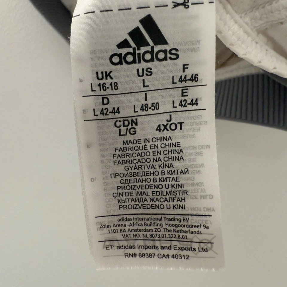 Sujetador deportivo Adidas blanco de malla con tiras talla grande L ropa deportiva entrenamiento acolchado cuchara Foto 2 de 4