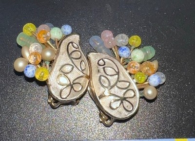Vintage Kramer Clip-On Earrings Pate de Verre Mid-Century Jewelry Rare Signed