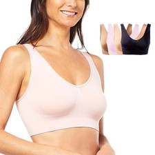 Rhonda Shear 4-Pack Seamless Ahh Bra Black/Suntan/Warm Beige/Pink Size L