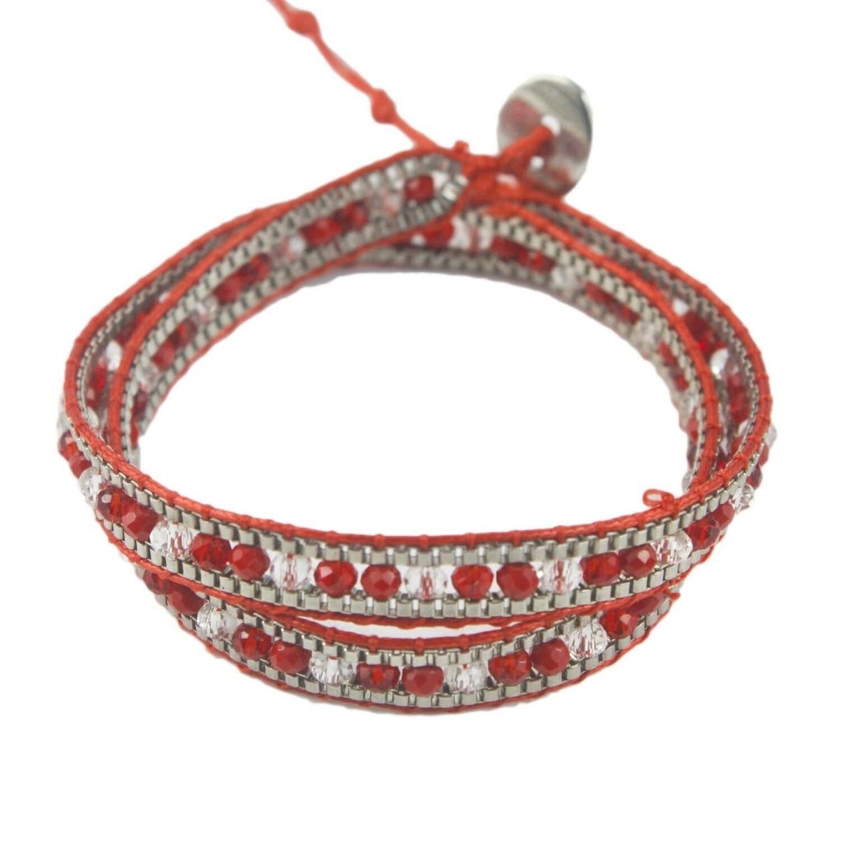 Red and Silver Crystal Double Wrap Bracelet