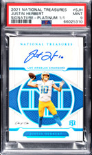 2021 NATIONAL TREASURES SIGNATURES PLATINUM JUSTIN HERBERT AUTO 1/1 PSA 9 MINT