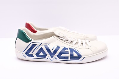 MENS GUCCI SNEAKERS ACE LOVED WHITE LEATHER SHOES Size: 13  display picture 2