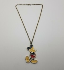 Vintage Gold Tone Walt Disney Production Mickey Mouse Enamel Pendant Necklace