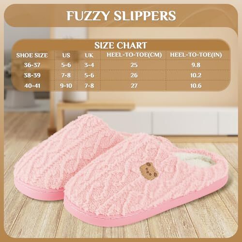 House Slippers,Fuzzy Slip-on Slippers for Women Men Warm 7-8 Women/7-8 Men Pink - Picture 2 of 8