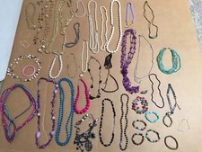 Huge Lot Over 40 Necklaces Bracelets Costume Jewelry All Wearable Vintage AR44