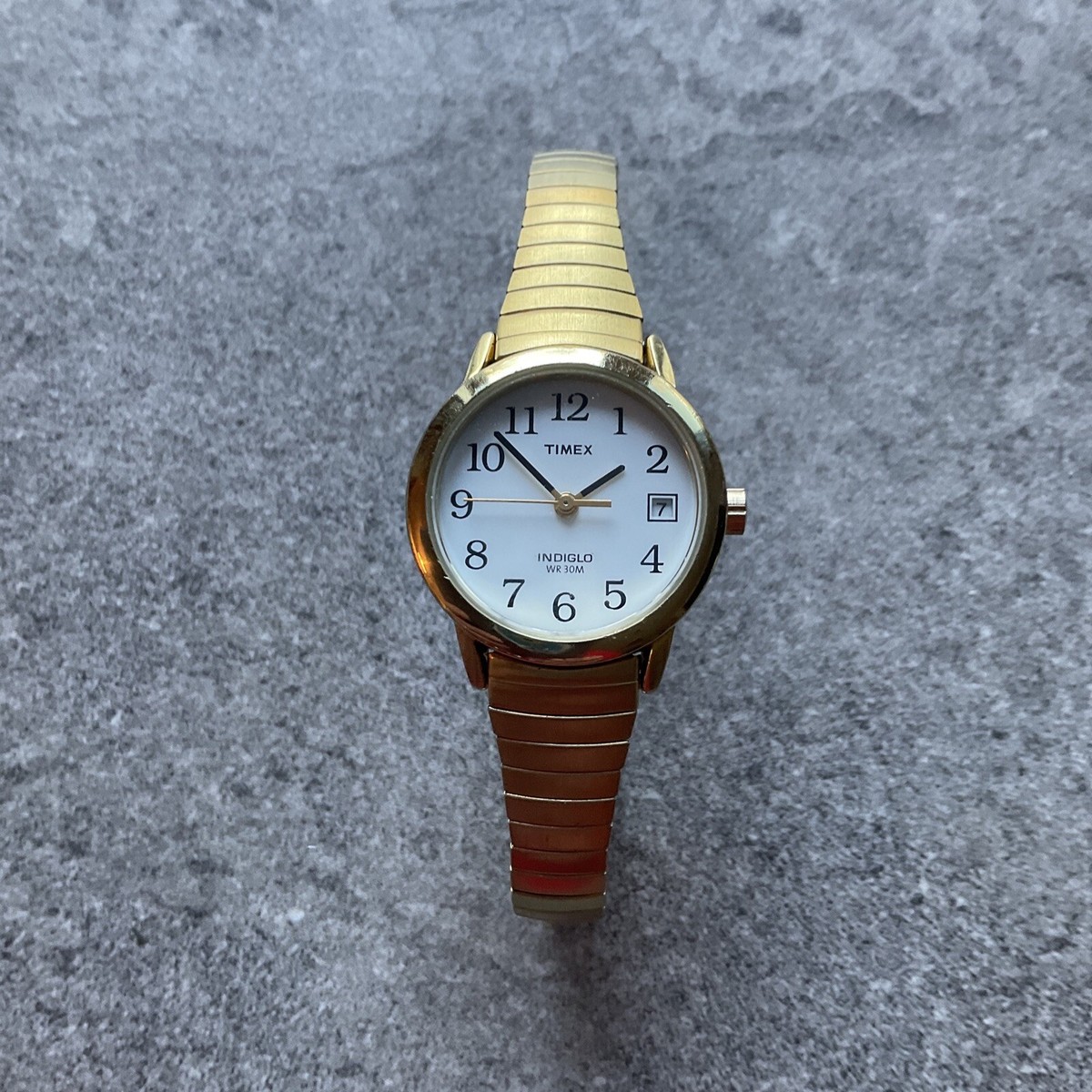 Timex Easy Reader Womens Watch Gold Tone Case White Dial 