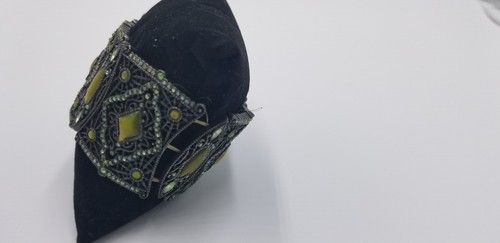 Vintage Art Nuevo Style Stretch Bracelet With Yellow/Green Faux Stones EUC - Picture 2 of 10